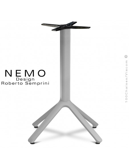 Table NEMO pour CHR., piétement aluminium peint argent, pour plateau fixe.