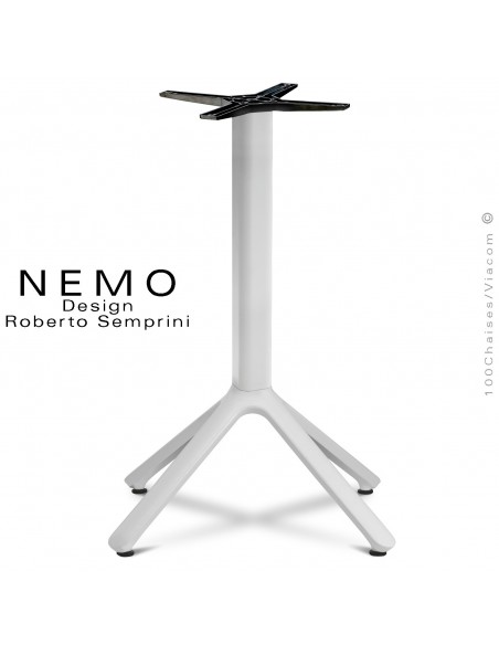 Table NEMO pour CHR., piétement aluminium peint blanc, pour plateau fixe.