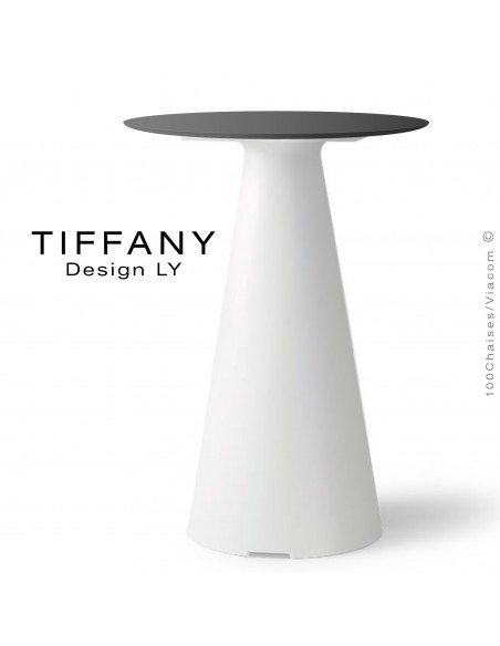 Table TIFFANY, piétement plastique blanc, plateau Ø60cm compact couleur noir