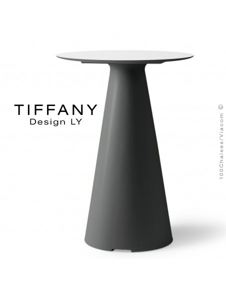 Table TIFFANY, piétement plastique noir, plateau Ø60cm compact couleur blanc