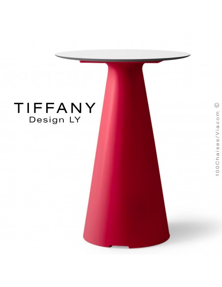 Table TIFFANY, piétement plastique rouge, plateau Ø60cm compact couleur blanc