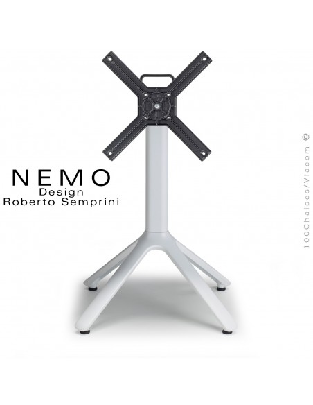 Table NEMO, piétement blanc encastrable et plateau rabattable.