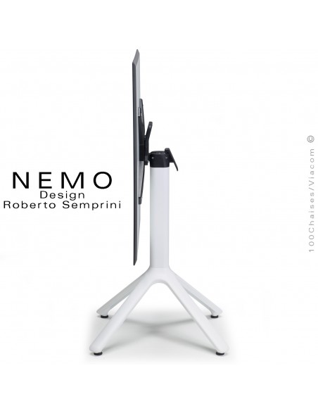 Table NEMO, piétement blanc encastrable et plateau rabattable carré ou rond.