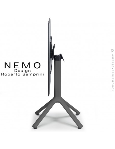 Table NEMO, piétement anthracite encastrable et plateau rabattable carré ou rond.