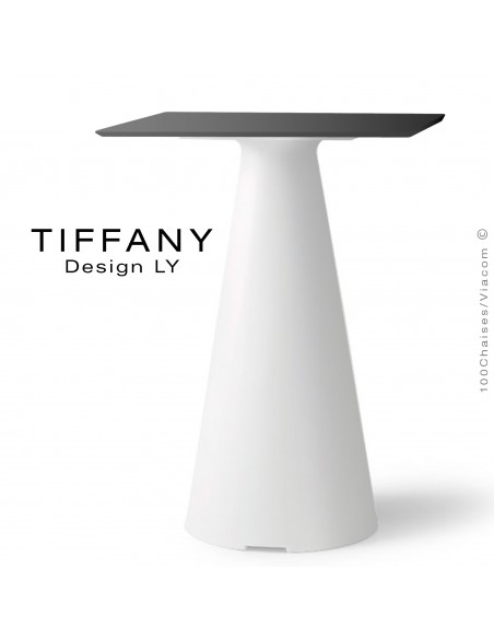 Table TIFFANY, piétement plastique blanc, plateau compact 60x60 couleur noir