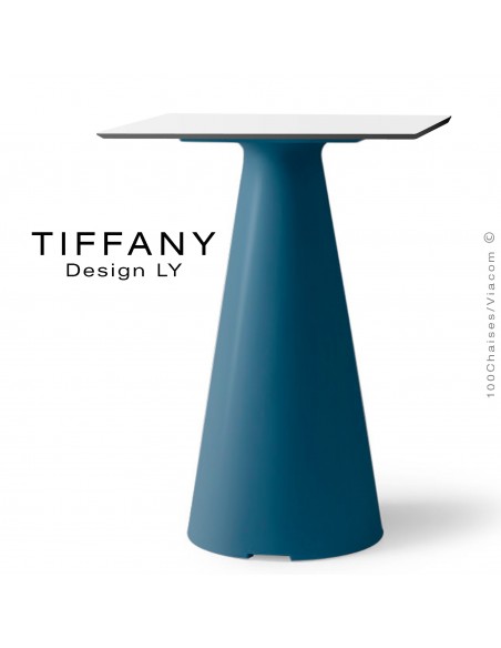 Table TIFFANY, piétement plastique bleu, plateau compact 60x60 couleur blanc