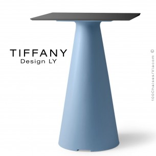 Table TIFFANY, piétement plastique bleu clair, plateau compact 60x60 couleur noir