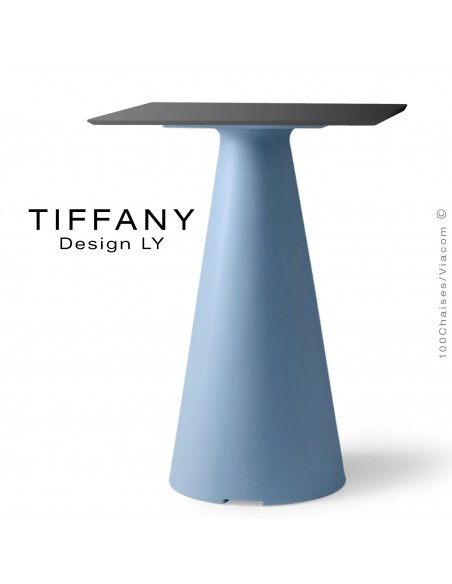 Table TIFFANY, piétement plastique bleu clair, plateau compact 60x60 couleur noir