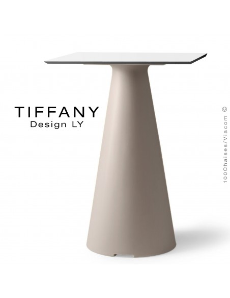Table TIFFANY, piétement plastique marron, plateau compact 60x60 couleur blanc