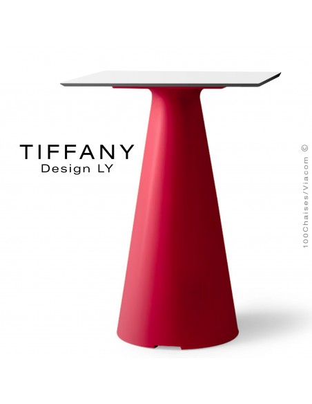 Table TIFFANY, piétement plastique rouge, plateau compact 60x60 couleur blanc