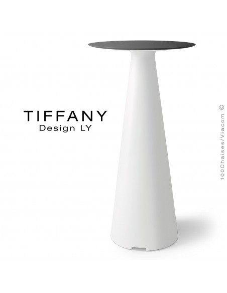 Table mange debout TIFFANY, piétement plastique blanc, plateau compact Ø60 couleur noir