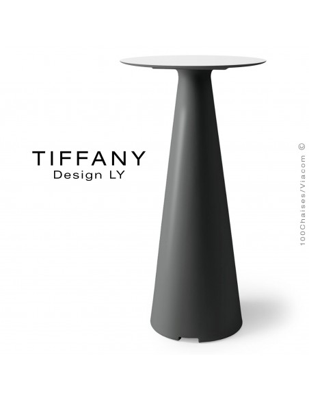 Table mange debout TIFFANY, piétement plastique noir, plateau compact Ø60 couleur blanc