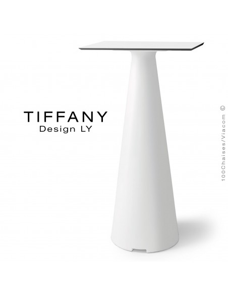 Table mange debout TIFFANY, piétement plastique blanc, plateau compact 60x60 couleur blanc