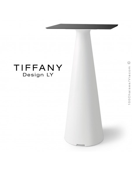 Table mange debout TIFFANY, piétement plastique blanc, plateau compact 60x60 couleur noir