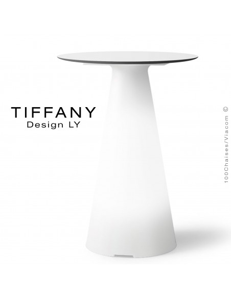 Table TIFFANY, piétement plastique LED lumineux sur batterie, plateau Ø60 compact couleur blanc