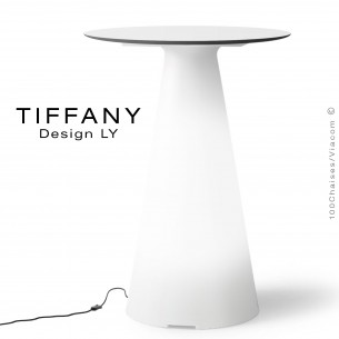 Table TIFFANY, piétement plastique LED lumineux sur prise secteur, plateau Ø60 compact couleur blanc