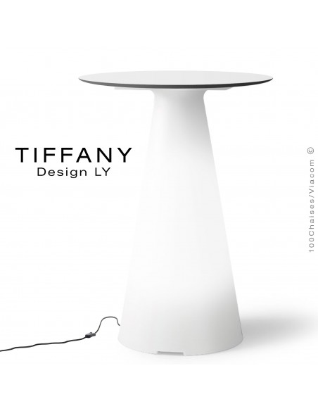 Table TIFFANY, piétement plastique LED lumineux sur prise secteur, plateau Ø60 compact couleur blanc