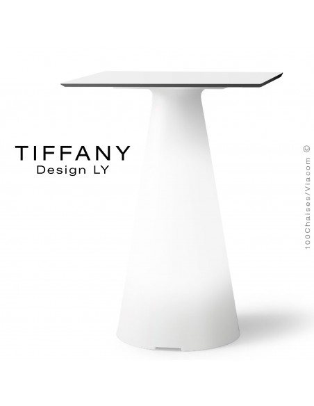Table TIFFANY, piétement plastique LED lumineux sur batterie, plateau 60x60 compact couleur blanc