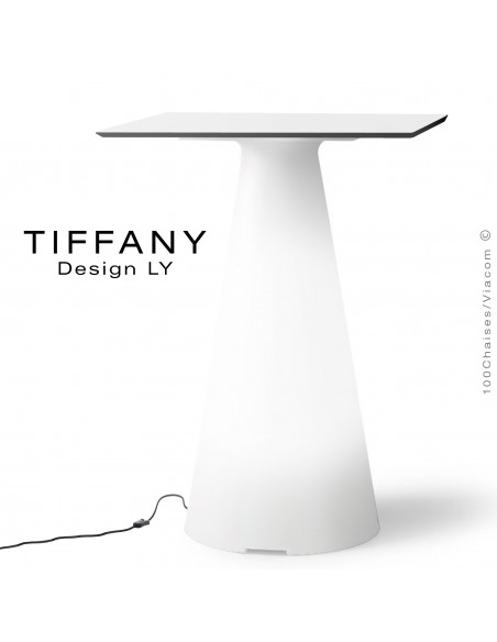 Table TIFFANY, piétement plastique LED lumineux sur prise secteur, plateau 60x60 compact couleur blanc