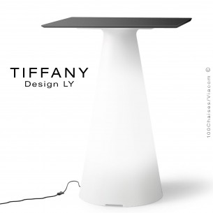 Table TIFFANY, piétement plastique LED lumineux sur prise secteur, plateau 60x60 compact couleur noir