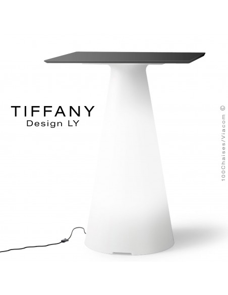 Table TIFFANY, piétement plastique LED lumineux sur prise secteur, plateau 60x60 compact couleur noir