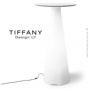 Table mange debout TIFFANY, piétement plastique LED lumineux sur prise secteur, plateau Ø60 compact couleur blanc