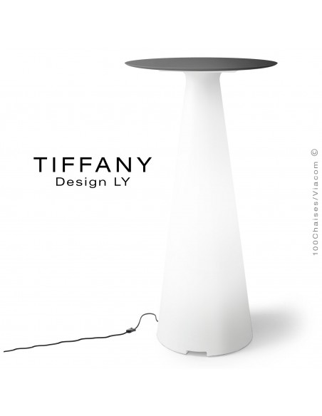 Table mange debout TIFFANY, piétement plastique LED lumineux sur prise secteur, plateau Ø60 compact couleur noir