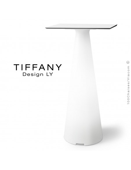 Table mange debout TIFFANY, piétement plastique LED lumineux sur batterie, plateau 60x60 compact couleur blanc