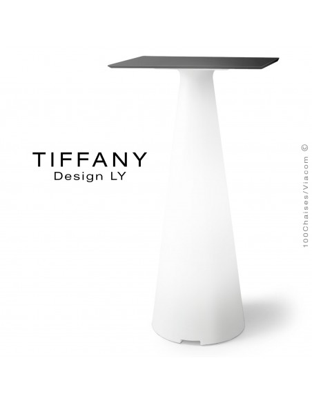 Table mange debout TIFFANY, piétement plastique LED lumineux sur batterie, plateau 60x60 compact couleur noir