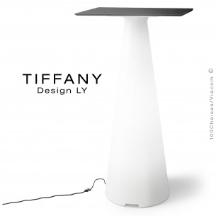 Table mange debout TIFFANY, piétement plastique LED lumineux sur prise secteur, plateau 60x60 compact couleur noir