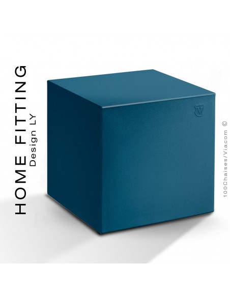 Pouf ou table carré HOME FITTING, structure plastique couleur bleu