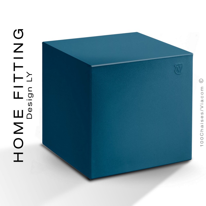 Pouf ou table carré HOME FITTING, structure plastique couleur bleu