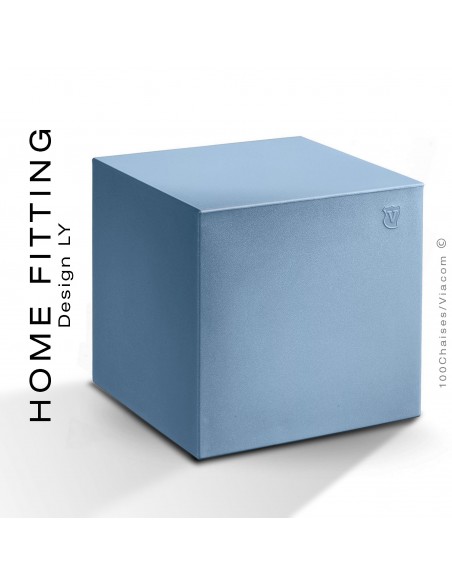 Pouf ou table carré HOME FITTING, structure plastique couleur bleu clair