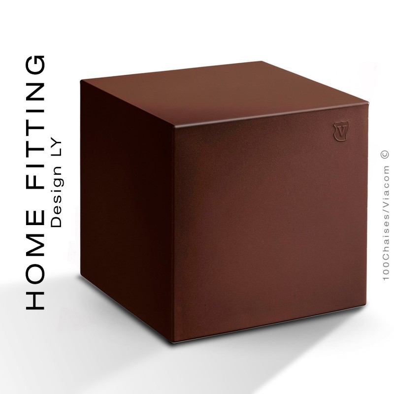Pouf ou table carré HOME FITTING, structure plastique couleur brun