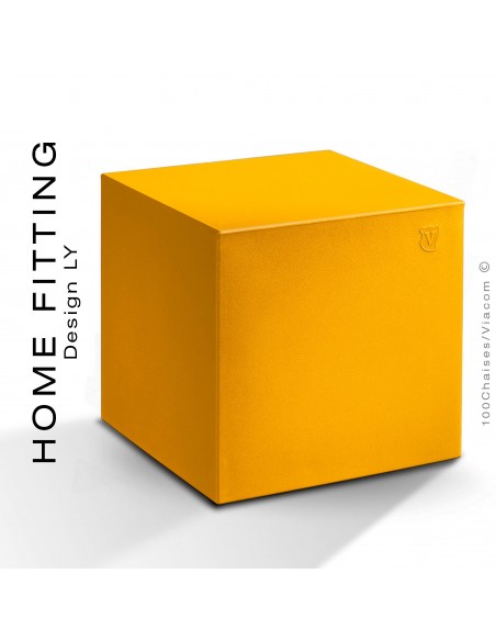 Pouf ou table carré HOME FITTING, structure plastique couleur jaune