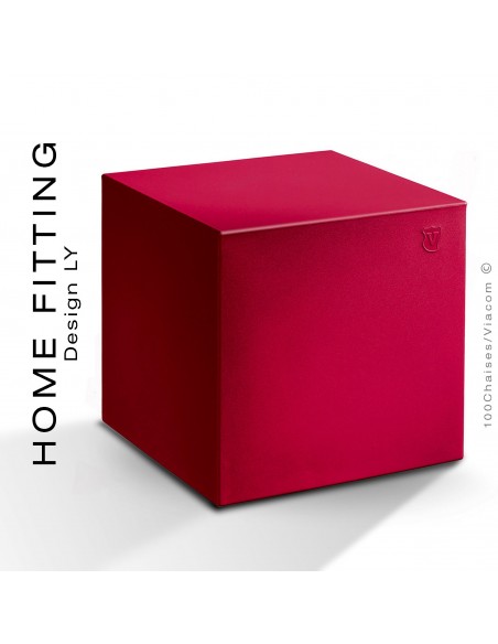 Pouf ou table carré HOME FITTING, structure plastique couleur rouge