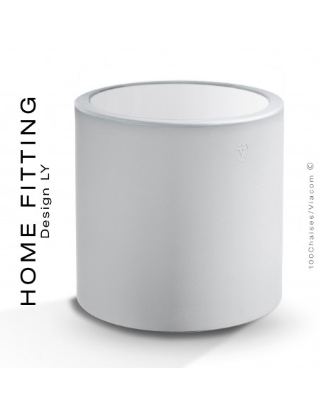 Table HOME FITTING ronde, structure plastique blanc, plateau plexiglass.