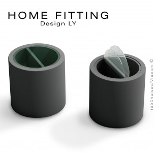 Table, desserte HOME FITTING, structure plastique avec rangement noir, plateau plexiglass.