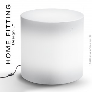 Pouf, table lumineuse ronde HOME FITTING LED sur prise secteur, structure plastique.