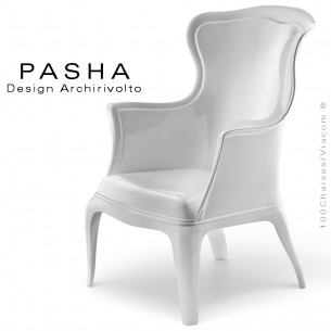 Fauteuil lounge design PASHA en polycarbonate blanc opaque.