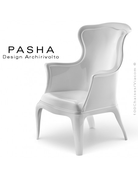 Fauteuil lounge design PASHA en polycarbonate blanc opaque.