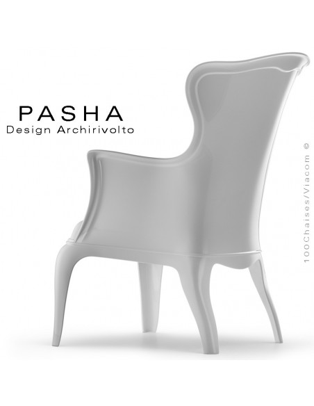 Fauteuil lounge design PASHA en polycarbonate blanc opaque.