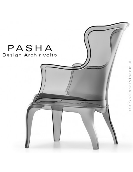 Fauteuil lounge design PASHA en polycarbonate transparent fumé.