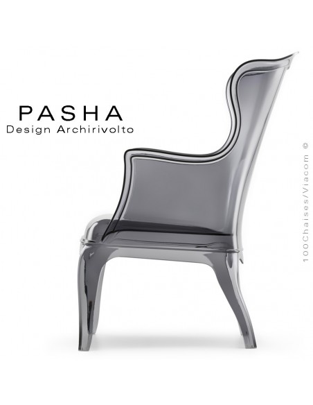 Fauteuil lounge design PASHA en polycarbonate transparent fumé.