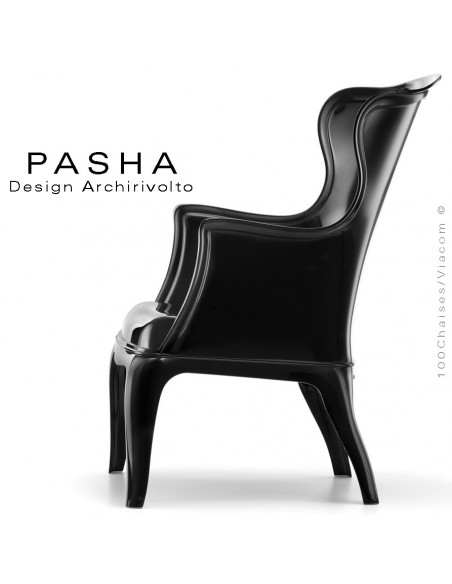 Fauteuil lounge design PASHA en polycarbonate opaque noir.