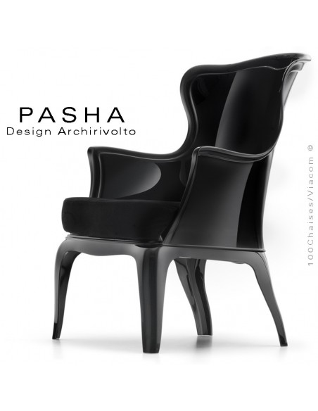 Fauteuil lounge design PASHA en polycarbonate opaque noir.