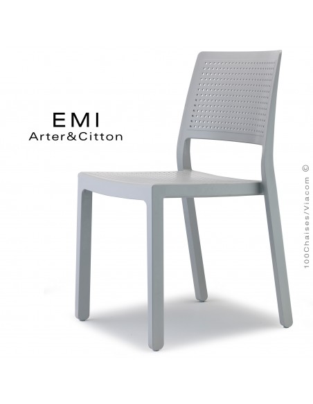 Chaise design EMI, structure plastique couleur gris.