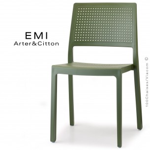 Chaise design EMI, structure plastique couleur vert.