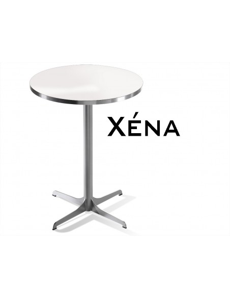 Xéna table ronde, finition structure peinture argent, plateau blanc.