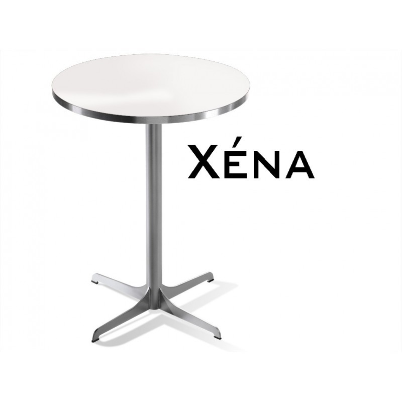 Xéna table ronde, finition structure peinture argent, plateau blanc.
